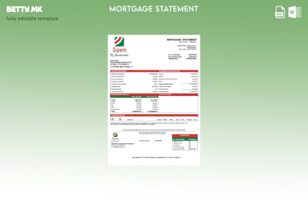 модерен стил Мадагаскар SIPEM Банкарска изјава за хипотека Шаблон за Word и PDF